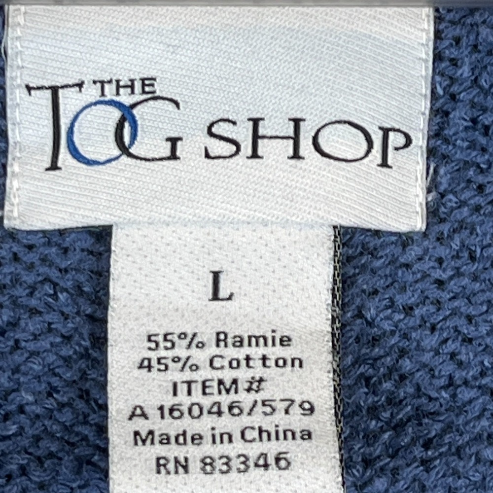 VTG Womens L Knit Cardigan Sweater Blue Floral Embroidered Cottagecore Pockets - Picture 2 of 5